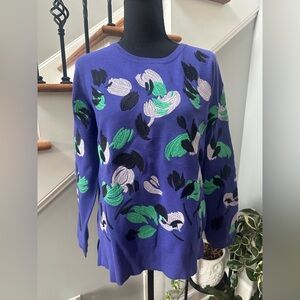 Purple Crewneck Floral Embroidered Sweater